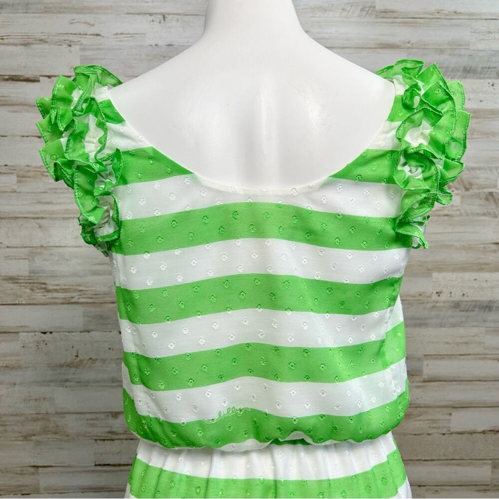 Lilly Pulitzer Danna Awning Green Striped Dress Size XS Ruffle Sleeves - Picture 9 of 14